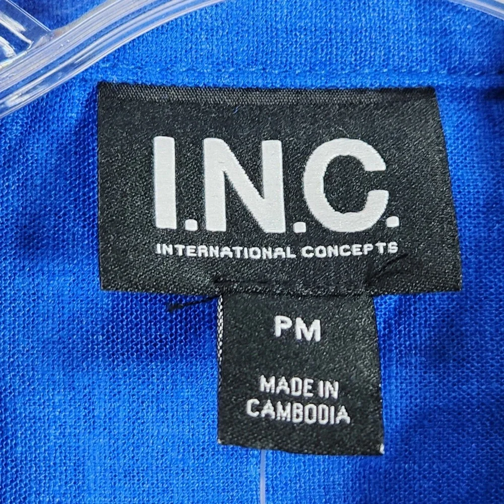 INC International Concepts Button Front Shirt Womens PM Blue Linen Blend Utility